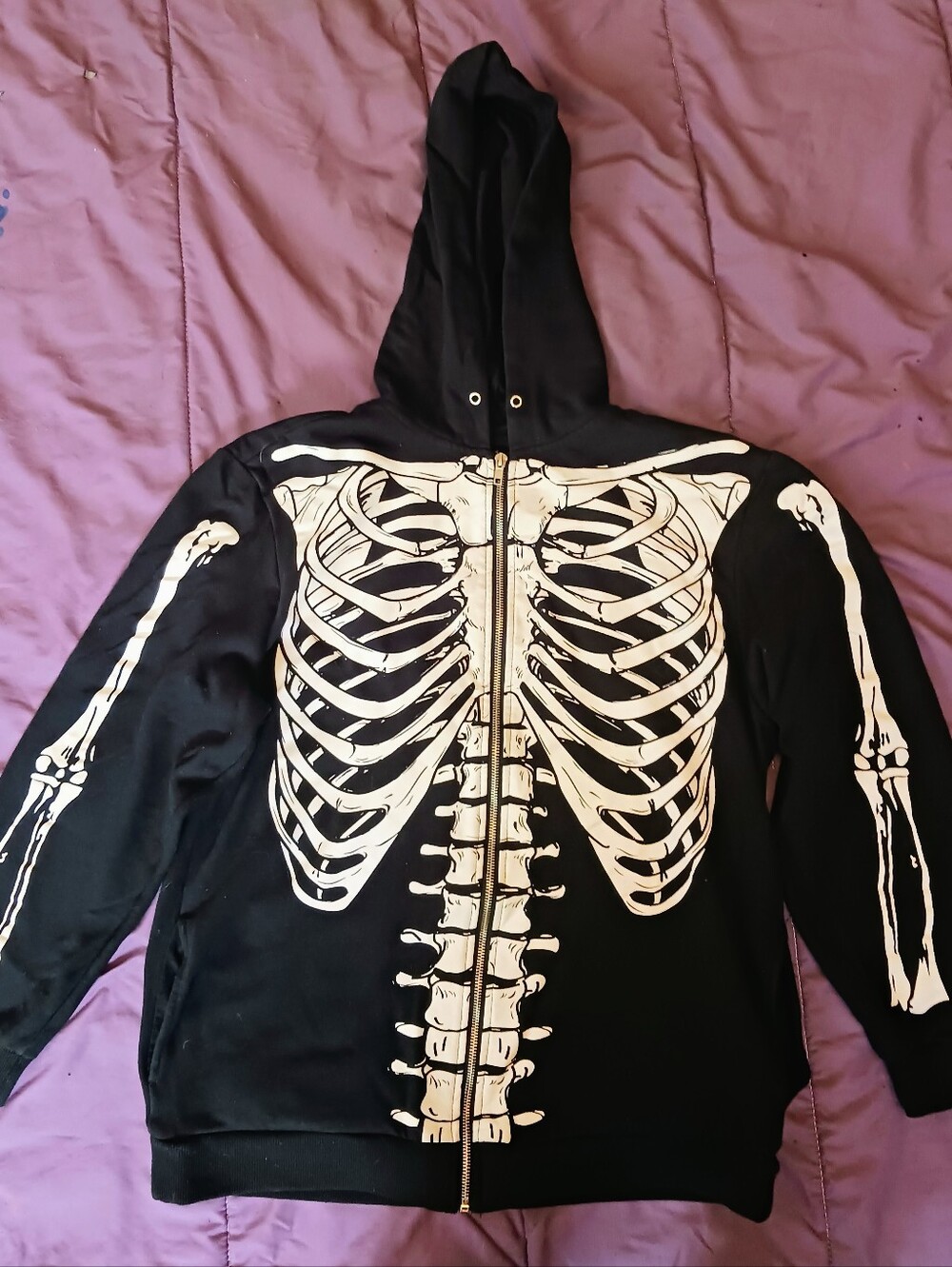 Spencer's Black Skeletal Pullover Hoodie with Branded Neck Label,